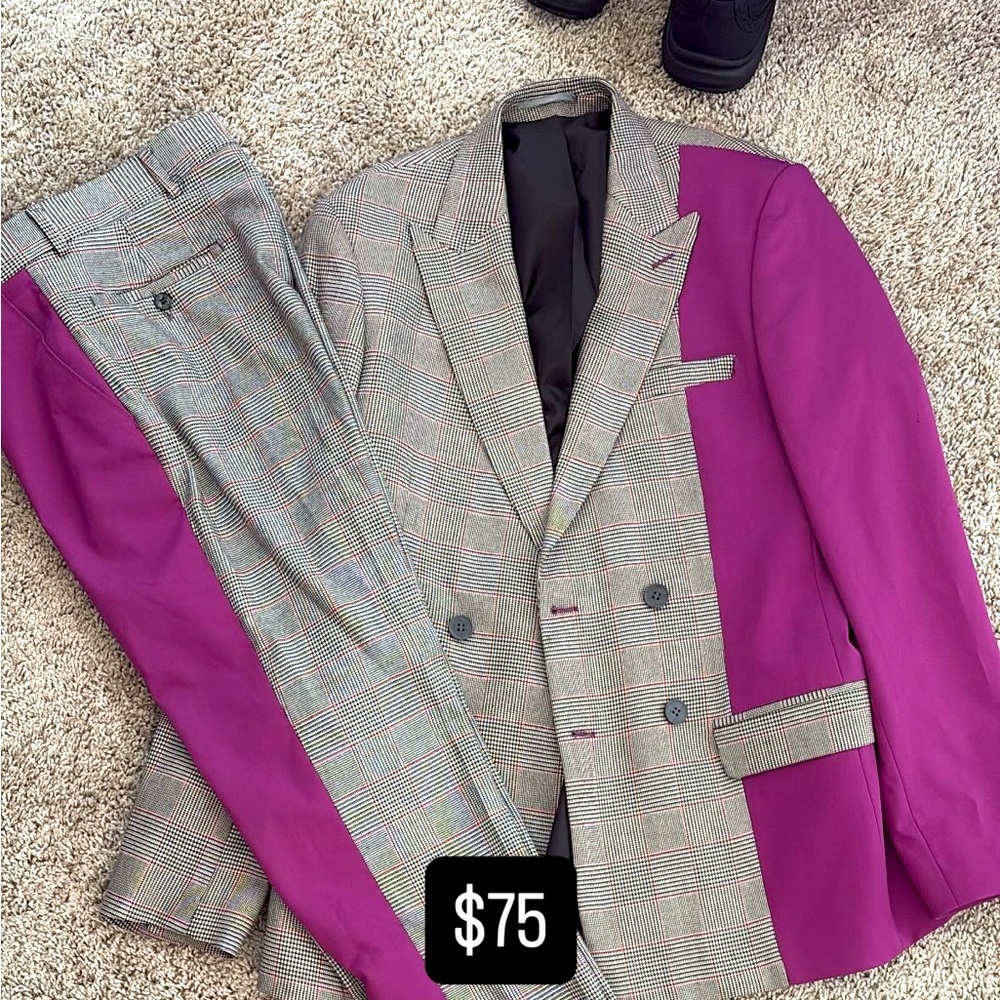 Stylish Purple and Gray Men's Blazer and Pants Set